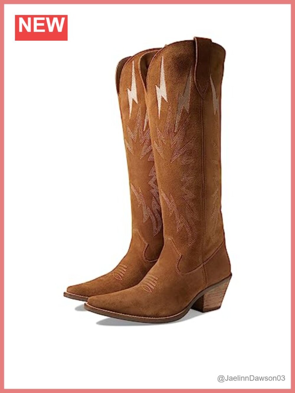 Genuine Leather Knee-High Western Boots Snip Toe Block Heel